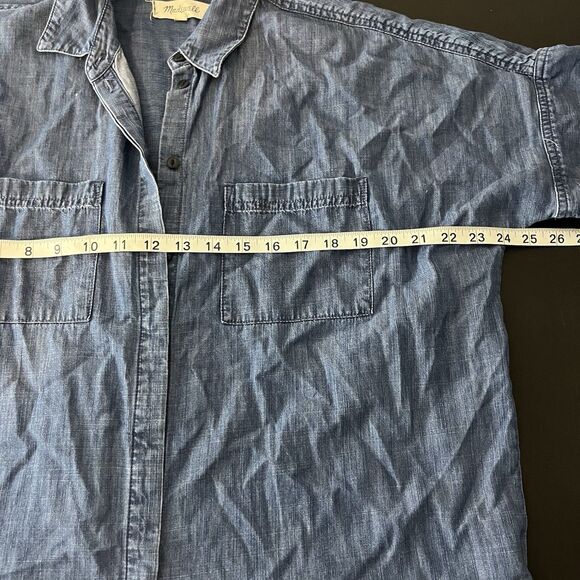 Madewell Shirt Dress Womens Large Blue Button Front Short Sleeve Collared 200 - Picture 8 of 9